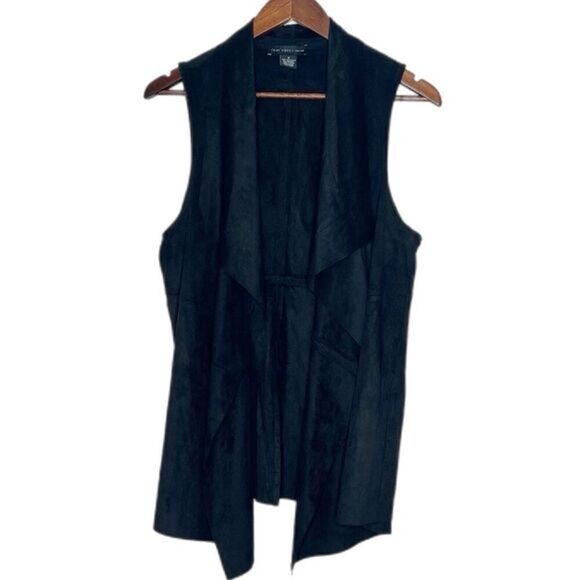 Joan Vass NY Black Faux Suede Leather Vest - Picture 1 of 5